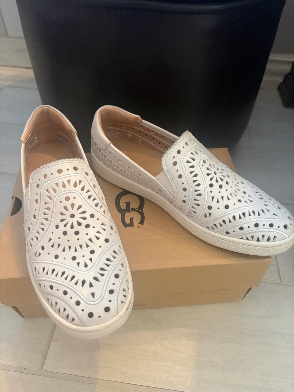 UGG Women’s White Laser-Cut Slip-On Mules